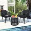 黑 (1) Skandiquip 3-Piece All-Weather Wicker Conversation Rattan Bistro Set, Patio Furniture with Glass Table for Outdoor Balcony Backyard Porch