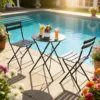 黑色 (1) Skandiquip 3-Piece Metal Outdoor Folding Bistro Set, Foldable Table & 2 Chairs, Space-Saving Patio Dining Furniture for Balcony, Garden & Yard