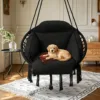 Skandiquip 55" Macrame Hanging Swinging Hammock Chair, Premium Handwoven Macrame with Oversized Cushion, for Porch, Balcony & Bedroom