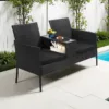 黑色坐垫 (1) Skandiquip 2 Seat Patio Conversation Set, Outdoor Rattan Wicker Loveseat with Built-in Coffee Table, Removable Cushions, All Weather Patio Furniture for Backyard Garden Lawn Balcony Porch