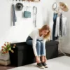 黑色大款场景 (1) Skandiquip 43.5" Storage Ottoman Folding Rectangle Foot Rest Stool with Large Capacity Wooden Top for Living Room Bedroom, Light Gray-Linen