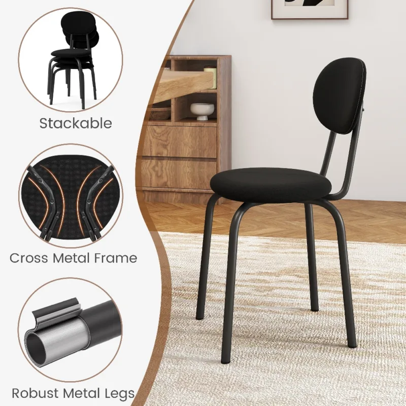 Skandiquip Set of 4 Stackable Dining Chairs,Dense Foam Cushions & Sturdy Steel Frame,400lb Capacity,Upholstered Chair for Kitchen Waiting Room