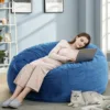 蓝色 (1) Skandiquip Extra Large 4ft Bean Bag Chair, Memory Foam Filling, Washable Soft Suede Cover, Reinforced Zipper, for Adults, Teens
