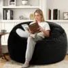 黑色 (1) Skandiquip Extra Large 4ft Bean Bag Chair, Memory Foam Filling, Washable Soft Suede Cover, Reinforced Zipper, for Adults, Teens